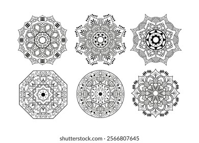 Decorative pattern mandala design. Easy Mandala Black and White Outline. Mandala for Coloring Pages