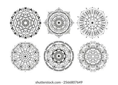 Decorative pattern mandala design. Easy Mandala Black and White Outline. Mandala for Coloring Pages