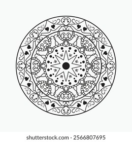 Decorative pattern mandala design. Easy Mandala Black and White Outline. Mandala for Coloring Pages