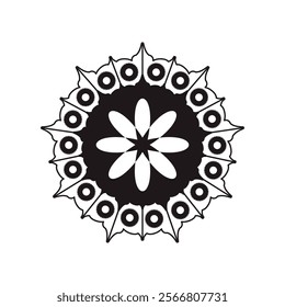 Decorative pattern mandala design. Easy Mandala Black and White Outline. Mandala for Coloring Pages