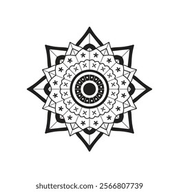 Decorative pattern mandala design. Easy Mandala Black and White Outline. Mandala for Coloring Pages