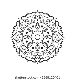 Decorative pattern mandala design. Easy Mandala Black and White Outline. Mandala for Coloring Pages