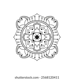 Decorative pattern mandala design. Easy Mandala Black and White Outline. Mandala for Coloring Pages