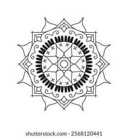 Decorative pattern mandala design. Easy Mandala Black and White Outline. Mandala for Coloring Pages