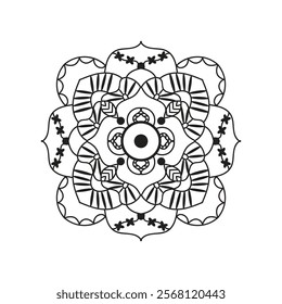 Decorative pattern mandala design. Easy Mandala Black and White Outline. Mandala for Coloring Pages