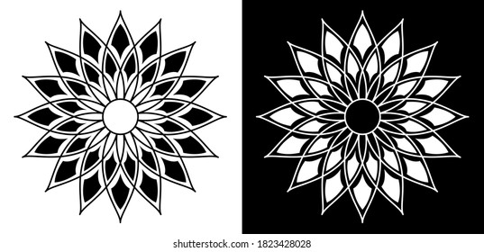 Decorative pattern mandala. Oriental round symmetrical ornament - isolated on Black and white background