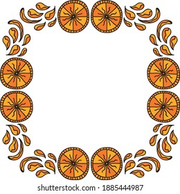 Decorative pattern orange juice frame. Vector illustration