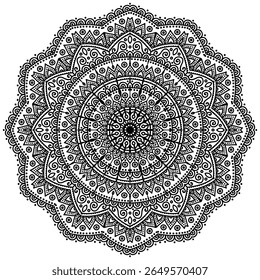 Decorative pattern in oriental style. Black complex doodle mandala on a transparent background, for printable coloring book.   