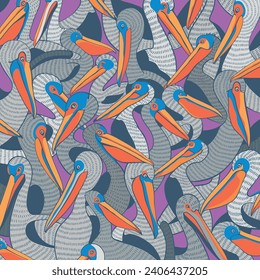 Decorative pattern of pelicans. Abstract art.