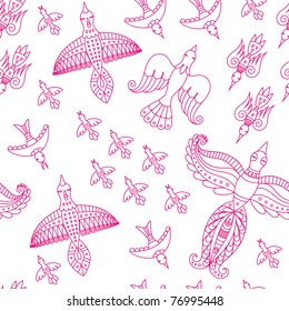 Decorative pattern with pink birds