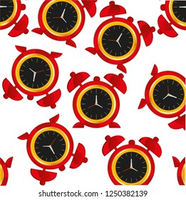 Decorative pattern from red alarm clock on white background