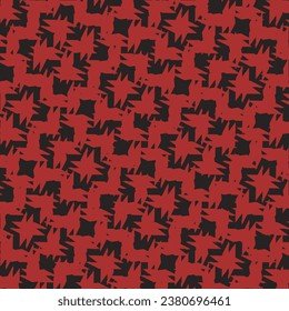 Decorative pattern in red and black, with geometrized floral elements. Modern textile design. Vector seamless.