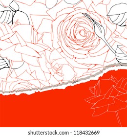 Decorative pattern with roses flowers and place for your text.  Vector background for greeting card or invitation. Vector illustration.