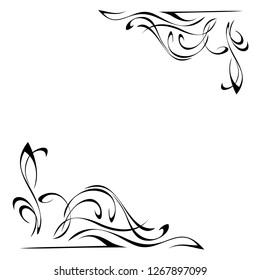 decorative pattern smooth black lines on a white background, the design of corners