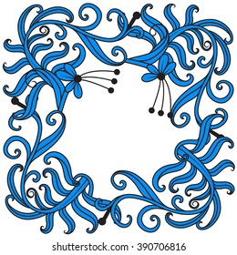 Decorative pattern. Square shape. Vector graphics. Blue floral ornament. Decorative frame.