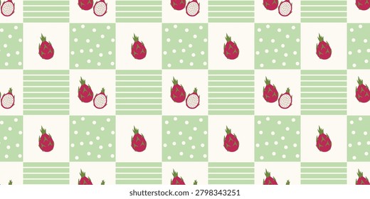 Decorative Pattern with Strawberries and Green Stripes for Background Designs