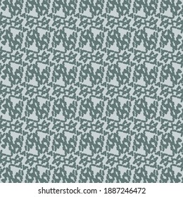 Decorative pattern with stripes and geometric signs, indecisively contoured with broken and trembling line. Textile design in blue tones.