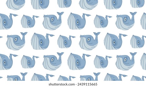 Decorative pattern with a stylized blue whale on a white background