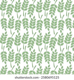 Decorative pattern of stylized green twig with leaves