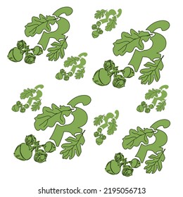 Decorative pattern of stylized letters B. Alphabet of oak leaves and acorns.