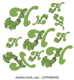 Decorative pattern of stylized letters H. Alphabet of oak leaves and acorns.