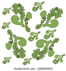 Dekoratives Muster der stilisierten Buchstaben K. Alphabet aus Eichenblättern und Eichenbarren.