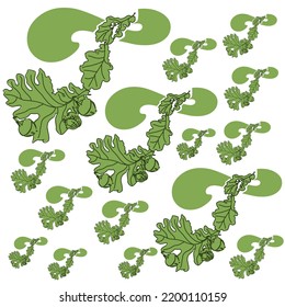 Decorative pattern of stylized letters T. Alphabet of oak leaves and acorns.