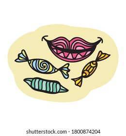 Decorative pattern sweets and lips. Vector illustration