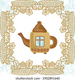Decorative pattern teapot house. Vector illustration