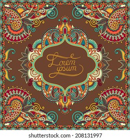decorative pattern of ukrainian ethnic carpet design with place for your text, abstract tribal frame border, vector illustration