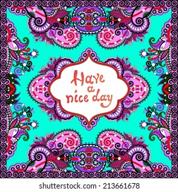 decorative pattern of ukrainian ethnic carpet design with place for your text, abstract tribal frame border, vector illustration
