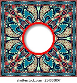 decorative pattern of ukrainian ethnic carpet design with place for your text, abstract tribal frame border, vector illustration