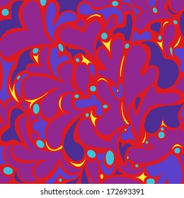 decorative pattern with violet vector hearts on red background