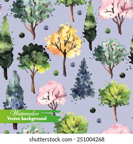 Decorative pattern with watercolor trees. Watercolor. Seamless pattern for fabric, paper and other printing and web projects.