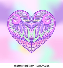 Decorative patterned colored love heart. Stock line vector illustration.