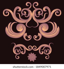 Decorative patterned mask. Hand drawn engraving. Editable vector vintage illustration. Isolated on black background. 8 EPS
