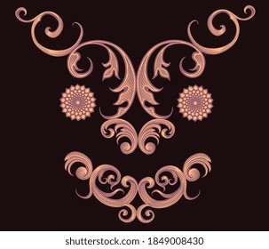 Decorative patterned mask. Hand drawn engraving. Editable vector vintage illustration. Isolated on black background. 8 EPS