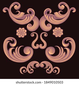 Máscara decorativa con estampado. Grabado a mano. Ilustración vectorial editable. Aislado sobre fondo negro. 8 EPS