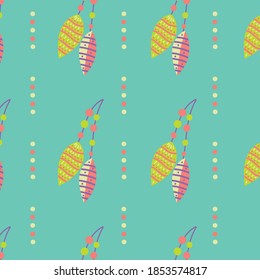 Decorative patterns in shades of green pink on green background vector 