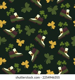 Decorative patterns with traditional elements set of st. patrick green boot clover