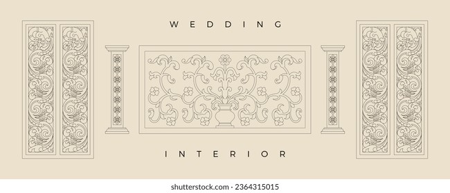 Decorative patterns with Wedding, interior, Temple and floral motifs for CNC laser cutting