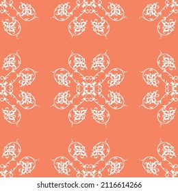 decorative patterns in white color on orange background, vector