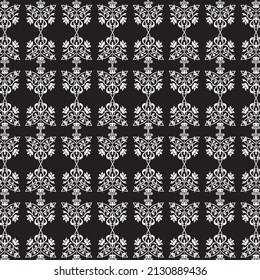 Decorative patterns in whitek color on black background, vector