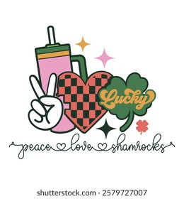 Decorative Peace, Love and Shamrocks - Retro St. Patrick's Day Design