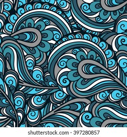 Decorative peacock feathers, vector seamless pattern