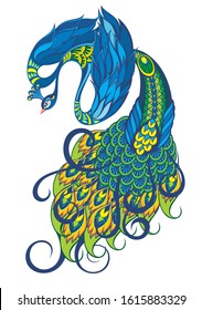 Decorative peacock on white background