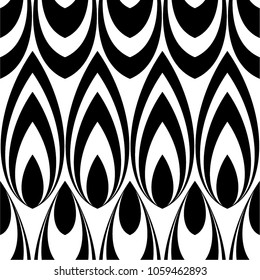 Decorative peak in monochrome pattern, leaves, stripes, seamless vector background.