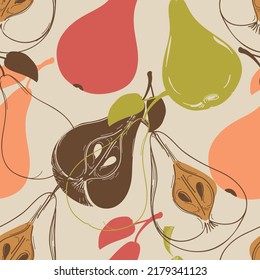 Decorative pear fruit seamless pattern in bright colors