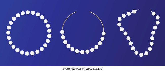 decorative pearls beads necklace, bangle, chain, jewellry vector on blue background