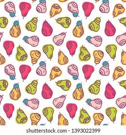 Decorative pears in cute colors. Seamless vector pattern.